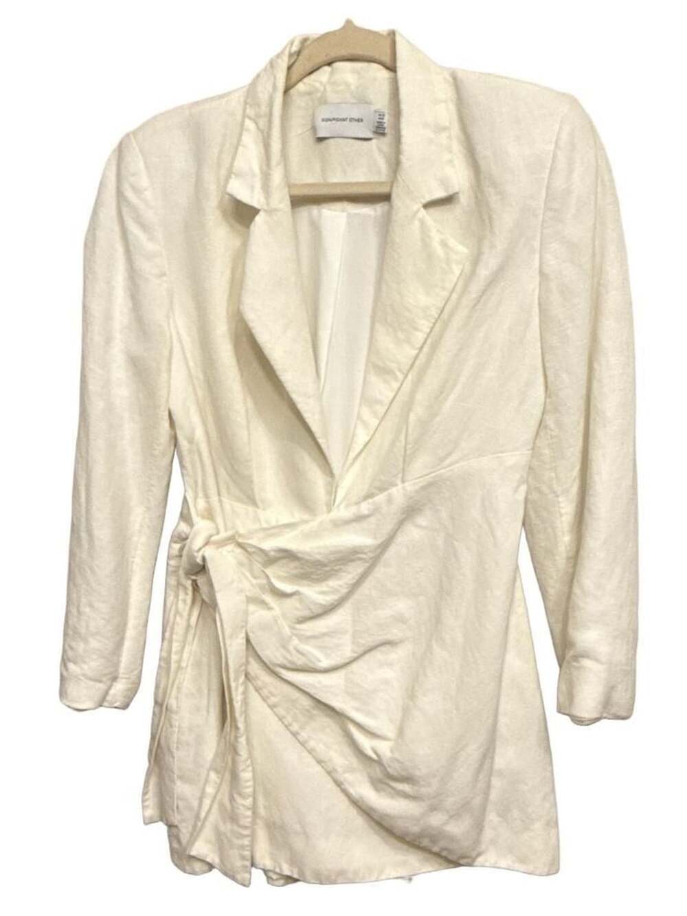 Significant Other Cream White Long Sleeve Lapel Collar Wrap Mini Dress